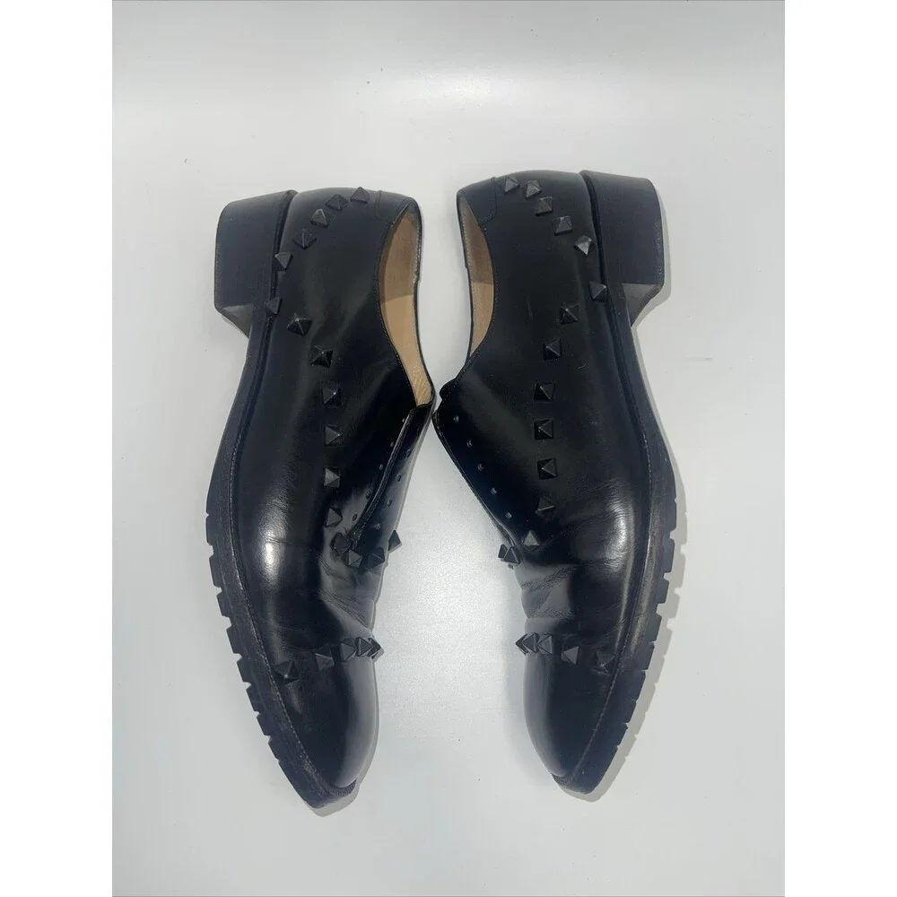 Valentino Garavani Black Leather Rockstud Lace Up Oxfords Sz 40 (missing laces)